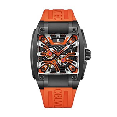 Imagem de OBLVLO Relógios masculinos superluminosos, automáticos, esportivos, luxuosos, quadrados, esqueleto mecânico, pulseira de borracha, GM, GM-BBOO, Mecânico