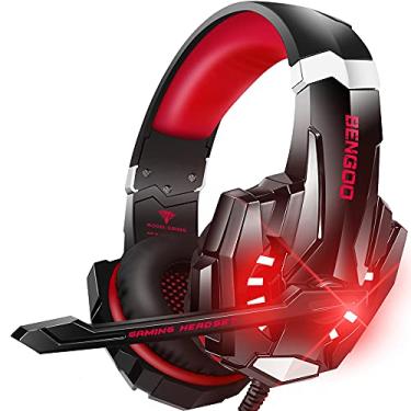 Imagem de Fone de ouvido BENGOO Stereo Pro para jogos para PS4, PC, controle Xbox One, cancelamento de ruído sobre fones de ouvido com microfone, luz LED, cercado de graves, protetores de ouvido
