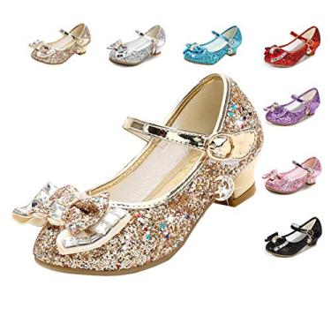 Imagem de ZJBPHL Sapatos femininos de salto baixo flor festa casamento princesa Mary Jane sapatos (bebê/criança pequena/criança grande), Dourado - 01, 1 Little Kid
