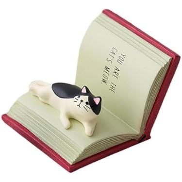 Imagem de Suporte para telefone para amantes de gatos, suporte para telefone celular de mesa para gatos fofos, gato adorável deitado no livro mágico, suporte para smartphone de animais de desenho animado presen