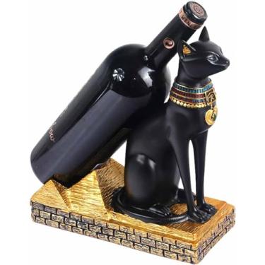 Imagem de JORGE Suporte de garrafa de vinho de bancada, suporte de exibição de garrafa de vinho em forma de animal, estátua de estatueta de gato egípcio para mesa, despensa e decoração de armário