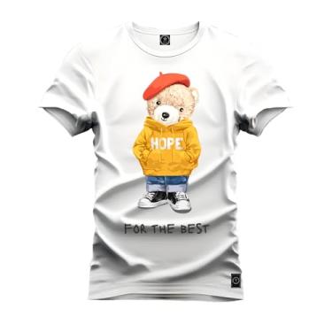 Imagem de Camiseta Premium Malha Confortável Estampada Urso Hope Branco GG