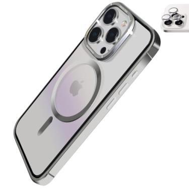 Imagem de Capa Case Bumper Bamper Para iPhone 15 Pro Max Transparente Acrílico Compatível com Carregamento Magnético Slim Anti Impacto Com Películas Para Lente de Câmera (Titânio Branco)
