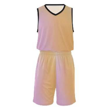 Imagem de CHIFIGNO Camiseta de basquete infantil vermelha barn, tecido macio e confortável, camiseta de treino de futebol 5T-13T, Gradiente retrô rosa e laranja, P