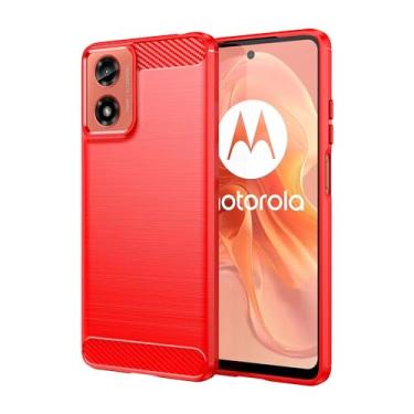 Imagem de Capa para Moto G24, fibra de carbono TPU, anti-queda, anti-impressões digitais, proteção total - vermelha