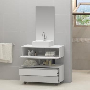 Imagem de Gabinete Banheiro Creta 80cm (02 armários + cuba + espelho) (Branco/Cinza)