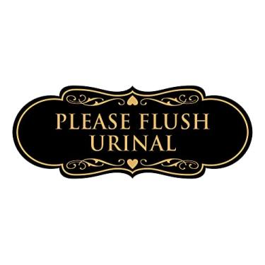 Imagem de Placa de mictório Designer Please Flush (preto/dourado) - Pequeno