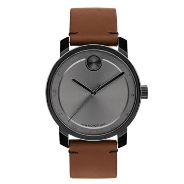 Imagem de Movado Bold 3600917 Relógio masculino com mostrador preto e pulseira de couro marrom, Preto