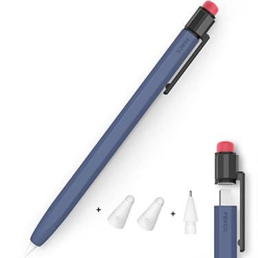 Imagem de LJFLYXRI Capa compatível com Apple Pencil capa de silicone de 1ª geração, prevenção de roll-off, capa protetora de silicone confortável com ponta de substituição e capa de ponta de fibra (azul