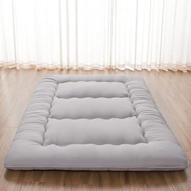 Imagem de Zelladorra Colchão japonês, colchão futon com bolsa de armazenamento portátil e capa lavável, tapete de tatame grosso de enrolar adequado para acampamento, quarto de hóspedes, cinza, solteiro