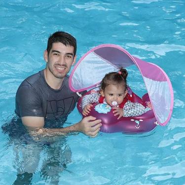 Imagem de Swimbobo Boia de natação infantil inflável para bebês com suporte de segurança, acessórios de piscina para 3 a 36 meses (golfinho vermelho, grande)