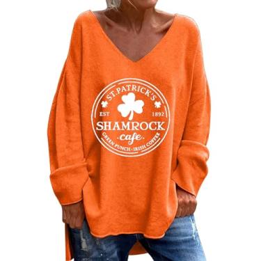 Imagem de Camiseta feminina PKDong Saint Patricks Day Shirts Irish Lucky Shamrock manga longa solta Let The Shenanigans Begin Letter Print Tee, Z02 Laranja, G