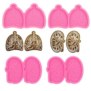 Imagem de Conjunto de 4 peças brilhantes e brilhantes moldes de epóxi para pulmões de rim moldes de silicone para carretel de crachá, soquetes de aderência de telefone, molde de resina para suporte de telefone