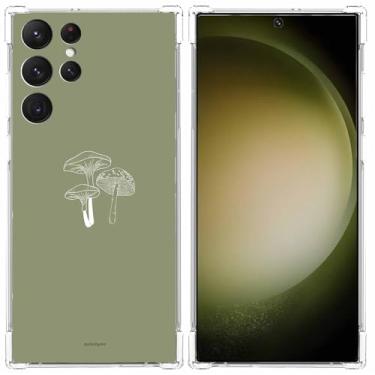 Imagem de Nsyosio Capa de cogumelo verde sálvia para Samsung Galaxy S23 Ultra, capa de telefone de planta estética minimalista para homens e mulheres, capa de TPU macia na moda para Galaxy S23 Ultra