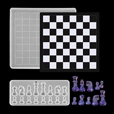 Imagem de Molde de tabuleiro de xadrez para damas clássicas, molde de fundição de resina epóxi de cristal para artesanato DIY