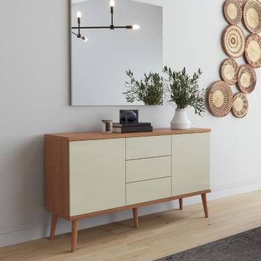 Imagem de Balcão Buffet 2 Portas 2 Gavetas 135cm TB329 Dalla Costa - Off White/Freijo