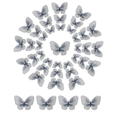 Imagem de 60 peças, 3 tamanhos, aplique de borboleta, bordado de fada, costurado, tule, borboleta, remendo de renda para véu de casamento, faixa de cabeça, vestido, enfeite de bijuteria (prata)