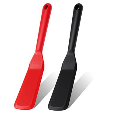 Imagem de Espátula fina de silicone, espátula de omelete, espátula resistente ao calor, espátulas longas de crepe para panelas antiaderentes, espátula de panqueca para cozinhar ovo bolo pizza bife omelete crepes (vermelho, preto)