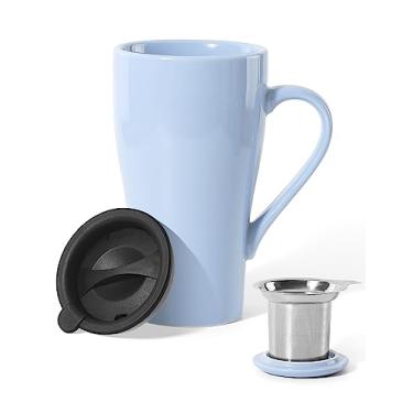 Imagem de ARRADEN Xícara de chá com infusor e tampa, caneca grande íngreme de 510 g, caneca infusor de chá de cerâmica com tampa de silicone, xícara de chá para casa, escritório, lava-louças e micro-ondas