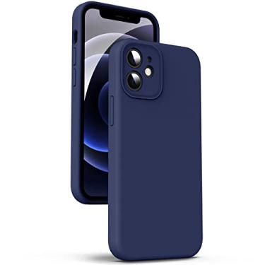 Imagem de Supdeal Capa de silicone líquido para iPhone 12, [proteção da câmera] [antiimpressões digitais] [carregamento sem fio] capa protetora de 4 camadas para celular, capa de microfibra embutida, 6,1 polegadas, azul marinho