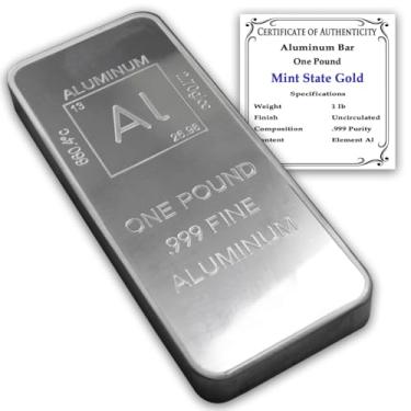 Imagem de Peso de papel de barra de alumínio de 500 g com design de elemento com certificado de autenticidade (500 g) por Mint State Gold