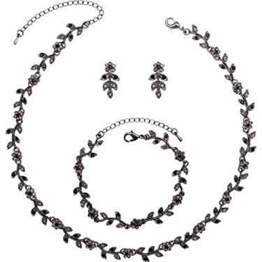 Imagem de Enrwin - Conjunto de Joias Feminino: Brincos, Colar e Pulseira com Pingente de Cristal Austríaco e Strass, Banhado a Ouro KC, Perfeito para Noivas, Damas de Honra e Festas Especiais