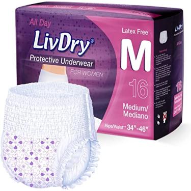 Imagem de Fraldas femininas Livdry M para adultos durante a noite, máxima absorção, proteção durante todo o dia ou noite, média (16 unidades)