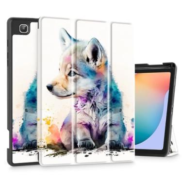 Imagem de Tuiklol Capa para Samsung Tab S6 Lite de 10,4 polegadas 2022/2020 modelo SM-P610/P613/P615/P619, suporte de lápis embutido, capa fina de TPU com três dobras, despertar/hibernar automático, cachorro