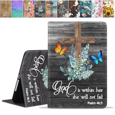 Imagem de JDHJFBFJNP Capa para Samsung Galaxy Tab S6 Lite 10,4 polegadas 2022/2020 (SM-P610/P613/P615/P619), capa fólio de couro PU premium com hibernar/despertar automático, versículo bíblico Salmo 46:5