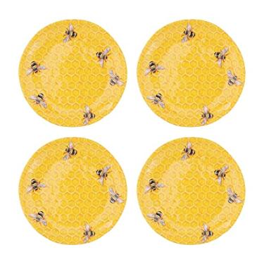 Imagem de Supreme Housewares 4 peças, pratos de melamina, sobremesa, aperitivo, pratos de jantar, pequenos pratos de festa, prato redondo para sobremesa, lanche, frutas, acompanhamentos (colmeia)