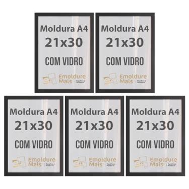 Imagem de Kit 3/5/10 Molduras A4 21x30 cm Com Vidro para Certificados Diplomas Fotos Quadros Decorativos temos cores Branca Preta Dourada Prata Tabaco (Preta, 5)