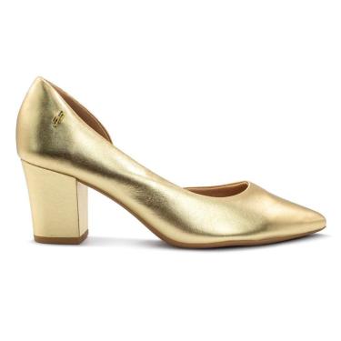 Imagem de Scarpin Usaflex Feminino Em Couro Salto Bloco Bico Fino Detalhe Costura AL4105