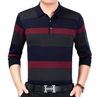 Imagem de Polos de golfe masculinos poliéster listrado tênis camiseta estiramento leve ajuste regular absorção de umidade seco atlético macio(Color:2007Red,Size:XXXL)