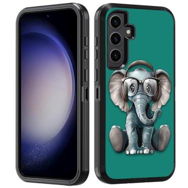 Imagem de FVAENDHIO Capa protetora para Samsung Galaxy S24, resistente 3 em 1, híbrida, à prova de choque, à prova de impacto, para Samsung Galaxy S24 5G 6,2 polegadas, fones de ouvido música elefante