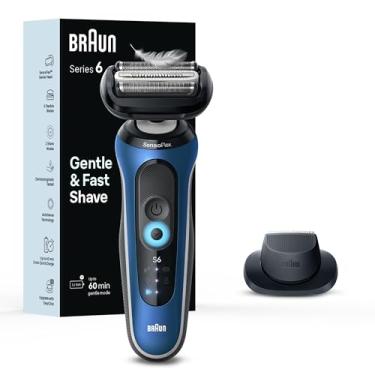 Imagem de Braun Barbeador elétrico para homens, série 6 6120s, barbear molhado e seco, modos de barbear turbo e suave, com aparador de precisão e bolsa, azul