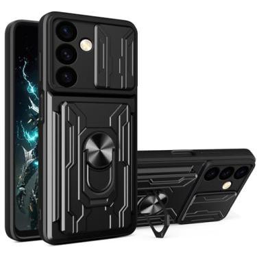 Imagem de CCSmall Capa para Samsung Galaxy M55 5G com suporte para cartão e capa de câmera deslizante, capa de proteção contra quedas de grau militar com anel de suporte para celular para Samsung M55 5G LJK