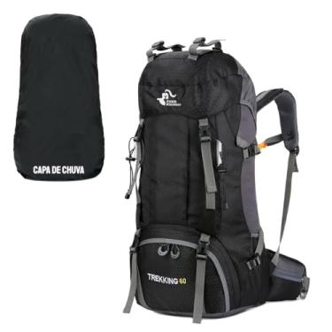Imagem de TOKSHOP Mochila Masculina Grande 60 Litros + Capa de Chuva Cargueira Camping Alpinismo (Preto)