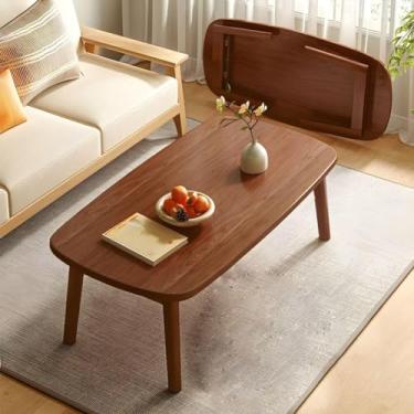 Imagem de Mesa de centro oval de madeira de meados do século, mesa dobrável para sala de estar, pernas de madeira maciça, mesa lateral de sofá pequena, mesa multifuncional de lazer para quarto, sem montagem