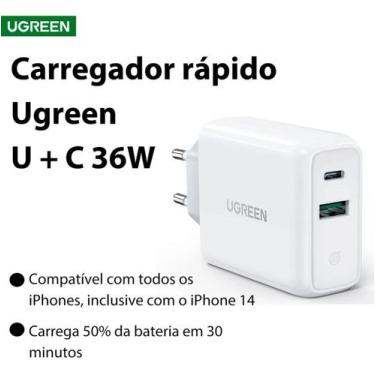 Imagem de Carregador Ugreen 36W Pd3.0 Rápido Dual Usb C 20W 18W Branco