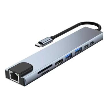 Imagem de Adaptador Hub Extensor 8 Em 1 Tipo C Hdmi Usb Lan 100mbps - Lotus