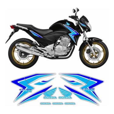 Imagem de Kit Carenagem Honda + Friso De Roda Cb 300r 2015 Azul Wb372 - Resitank