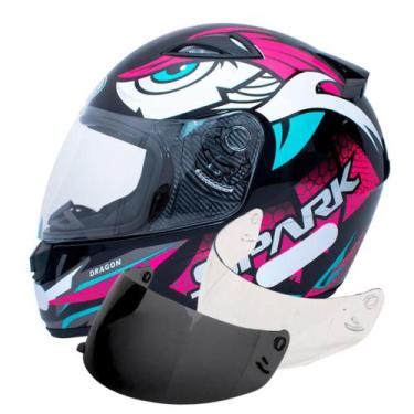 Imagem de Capacete Ebf Spark Dragon Preto Rosa Mais Viseira Fumê e Cristal, 60