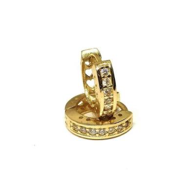 Imagem de Brinco de ouro 18k Argola com Pedras 1Cm - Elegancy Joias