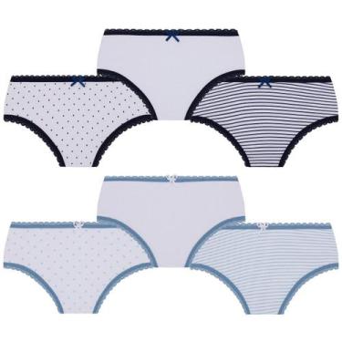 Imagem de Kit Com 6 Calcinhas Lobinha Infantil Kids Algodão Lupo, Azul e preta, 