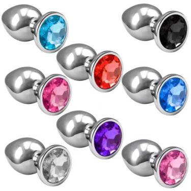 Imagem de Plug anal de aço inoxidável cônico com cristal arredondado grande - SE