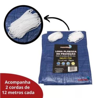 Imagem de Lona Encerada Impermeável 7,5x6m Multiuso Ilhós Carga 70g/m + 2 cordas