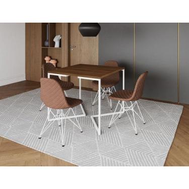 Imagem de Mesa Jantar Industrial Base V 90cm Quadrada Amêndoa C/ 4 Cadeiras Ferr