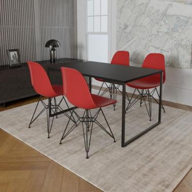 Imagem de Mesa Industrial Base Ferro Preto Tampo 137x90 Preto 4 Cadeiras Ferro P