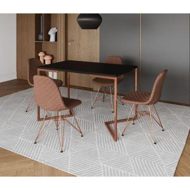 Imagem de Mesa Jantar Industrial Retangular Preta 120x75 Base V com 4 Cadeiras E