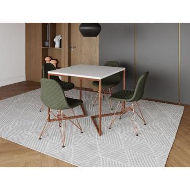 Imagem de Mesa Jantar Industrial Base Cobre V 90cm Quadrada Branca C/ 4 Cadeiras